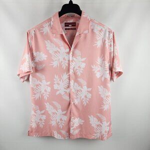 Report Collection Mens Large Pink White Floral Hyper Stretch S/S Button Up